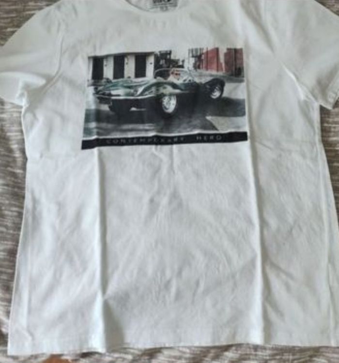 T-shirt Homme Noir – Taille L – Manches Courtes, Col Rond – Occasion