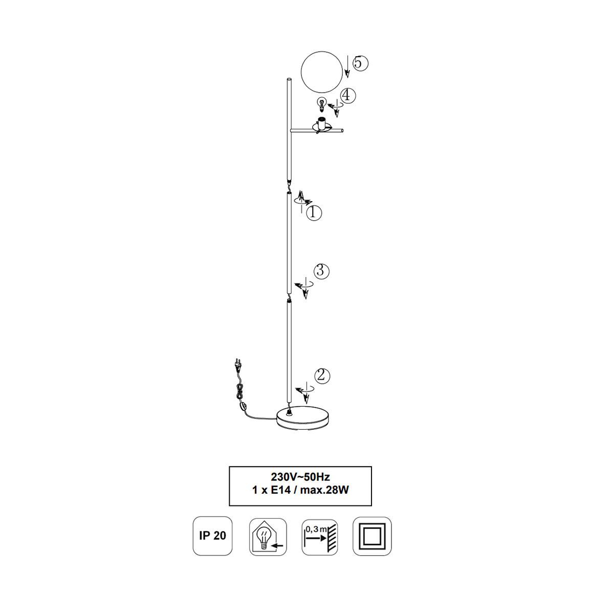 Lampade: Stehleuchte, Schwarz, 150 cm Höhe, IP20 – Nuovo (secondo la descrizione) da Kreuzlingen venduto da Smart-Light 4