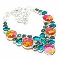 Bi-Color Tourmaline, Blue Topaz Lab-Created Gemstone Silver