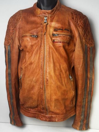 Veste Redskins en cuir marron vintage, taille XL!