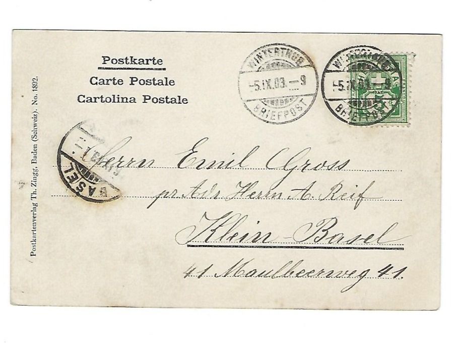 Cartoline postali: CH, 2 Ansichtskarten von Winterthur 1902 und 1903 – Usato da Hinteregg venduto da McCharly01 4