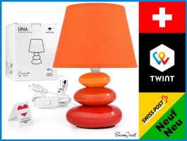 Nachttischlampe orange Tischlampe Keramik mit Stoffschirm