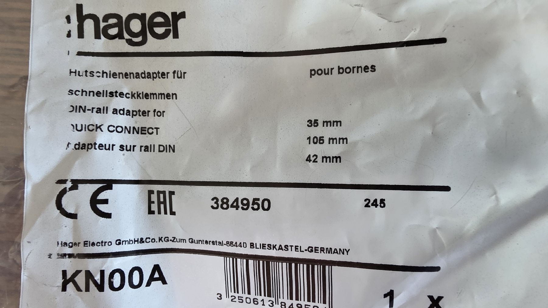 Hager Componenti elettronici: Adaptateur rail DIN HAGER KN00A neuf – Nuovo e nell'imballaggio originale da Attalens venduto da Mishanya 2