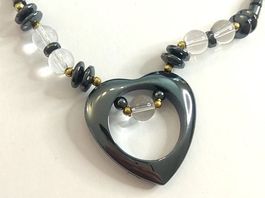 Hämatit Herz Kette mit Kristallperlen