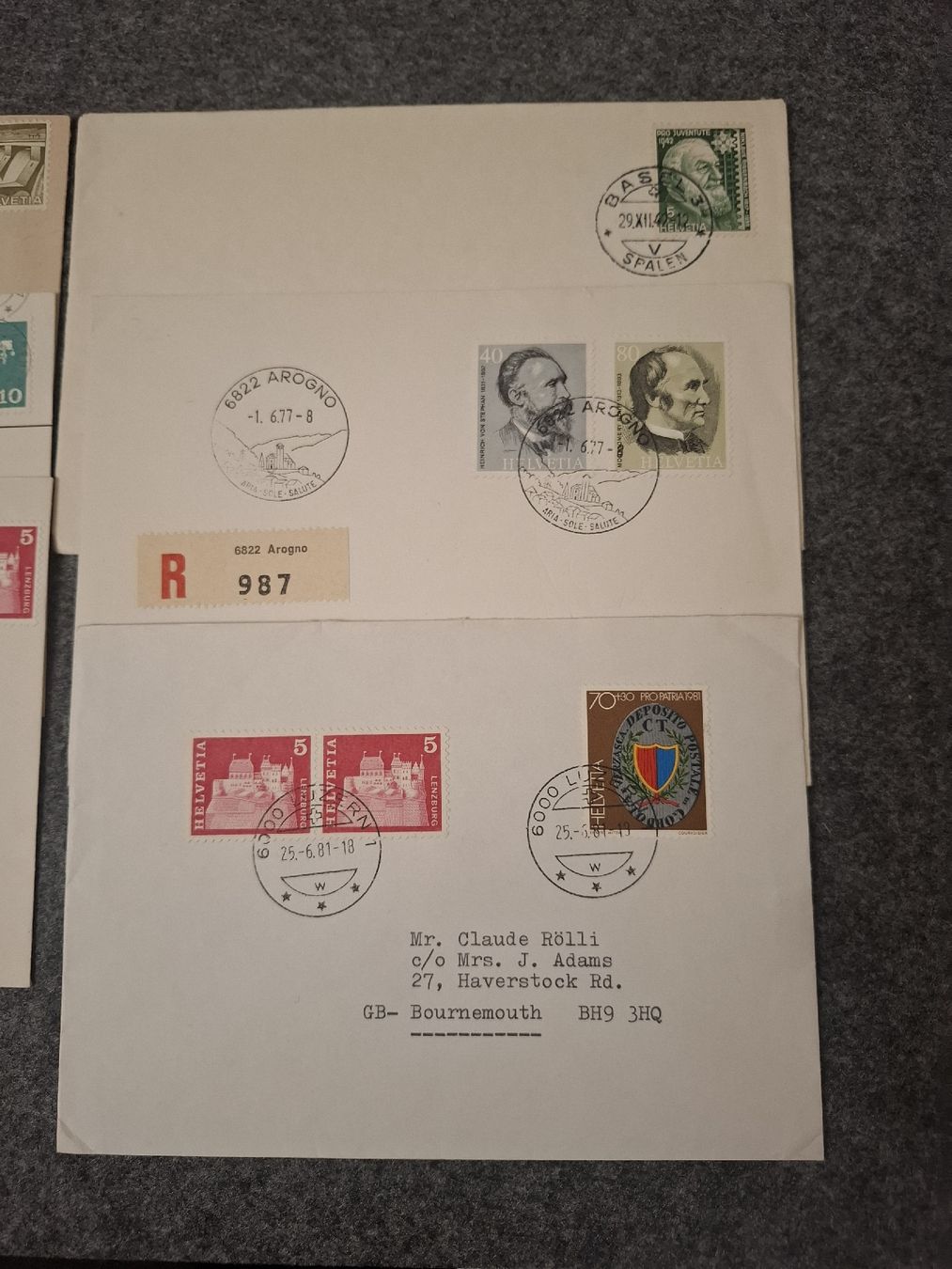 Tutti i francobolli: 6 Belege Schweiz/ Lot 3 ab 1 CHF – Usato da Basel venduto da Swiss_phil_Auktion 2