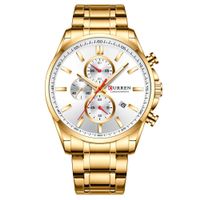 ⌚ Herrenuhr Sportuhr Gold Weiss Edelstahl Quarzuhr NEU