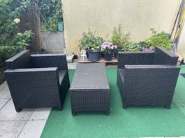 Gartenmöbel Set Polyrattan 3-teilig schwarz gebraucht