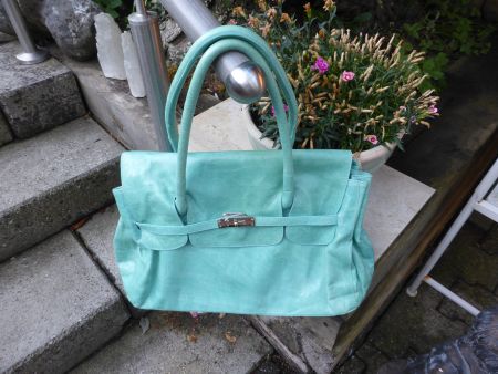 INNUE SCHULTERTASCHE-HENKELTASCHE LEDER TÜRKIS VINTAGE -NEU