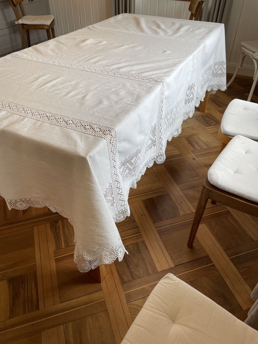 Sonstige Tischwäsche: Tischtuch ca 170x 280cm  Leinen mit Spitzen alt – Gebraucht aus Sirnach von dasrosahaus 5
