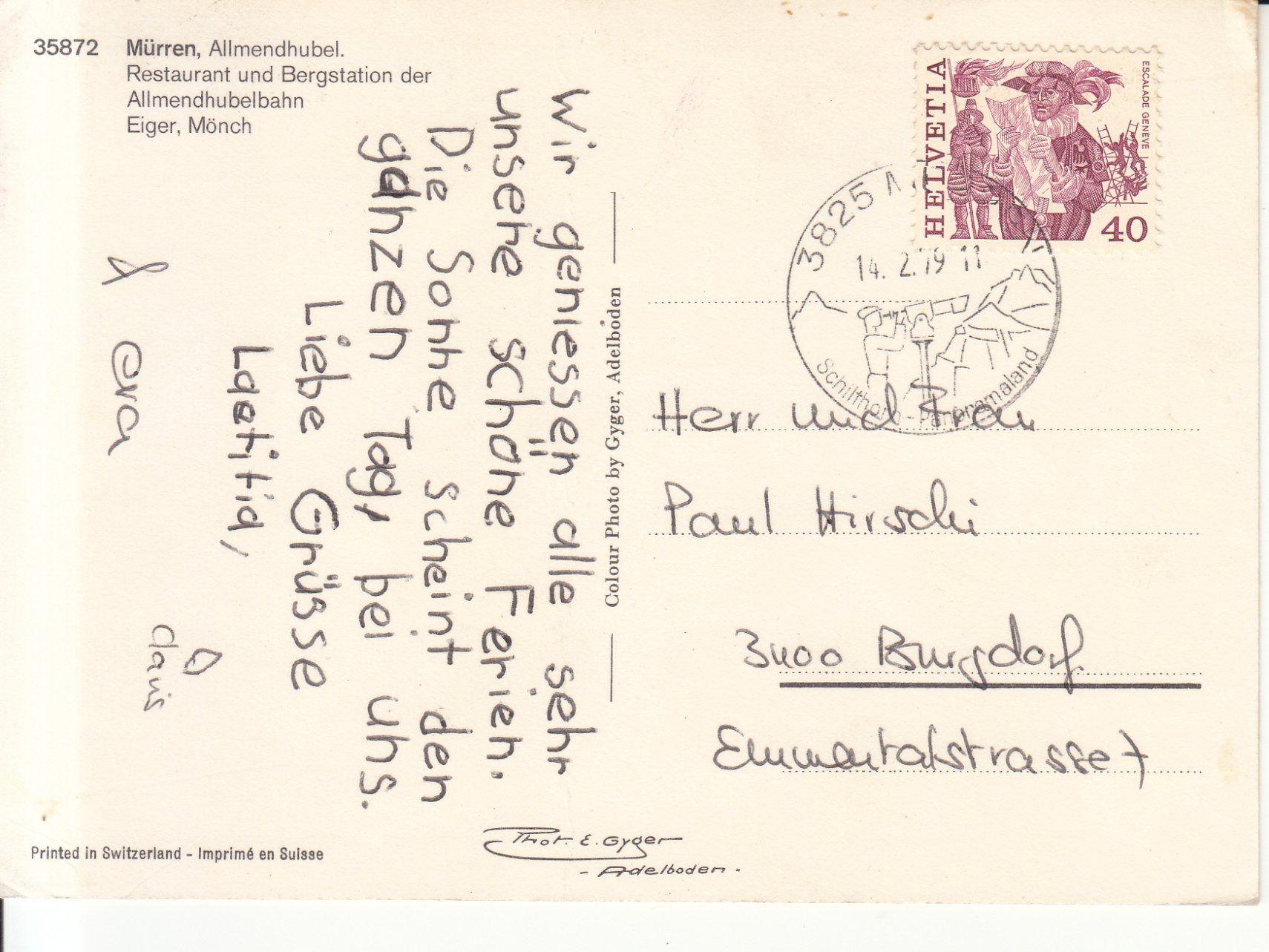 Cartoline postali: Mürren Almendhubel 1979 – Usato da Bürglen TG venduto da StampGraf 1