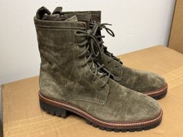 Stylish Olive Green Suede Ankle Boots - Size 38, Worn