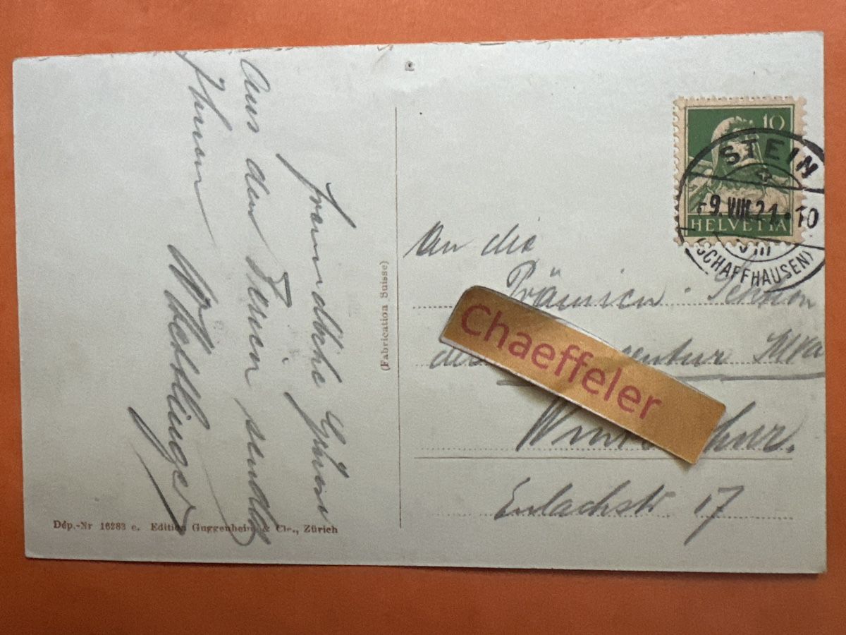 Cartoline postali: 1921 Stein am Rhein – Usato da Zürich venduto da Chaeffeler 1