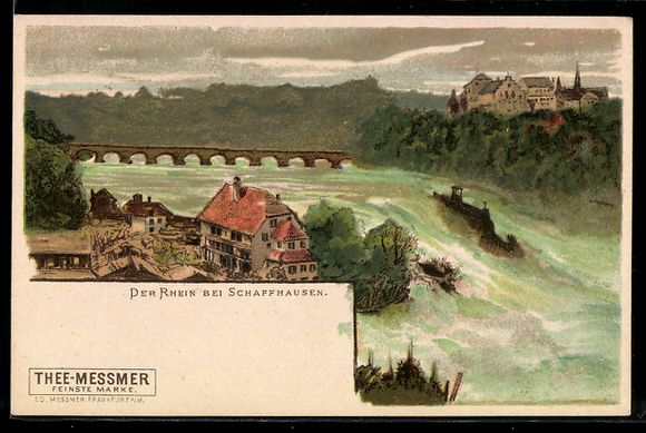 Cartoline postali: Schaffhausen, Rheinfall mit Schloss, um  – Usato da Berlin venduto da bartko-reher
