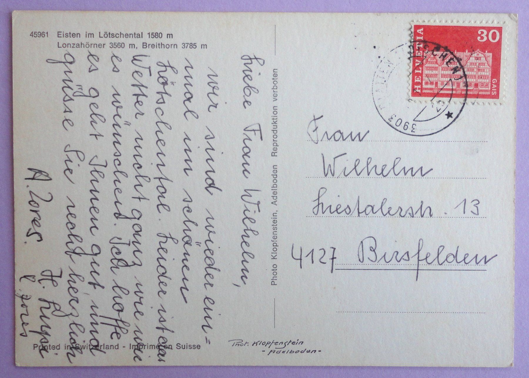 Cartoline postali: Eisten im Lötschental 1580 m – Usato da Fétigny venduto da Billy2miny 1