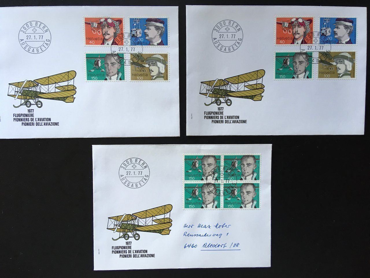Tutti i francobolli: 1977 Flugpioniere auf 3 FDC – Usato da Nesslau venduto da andi_hon