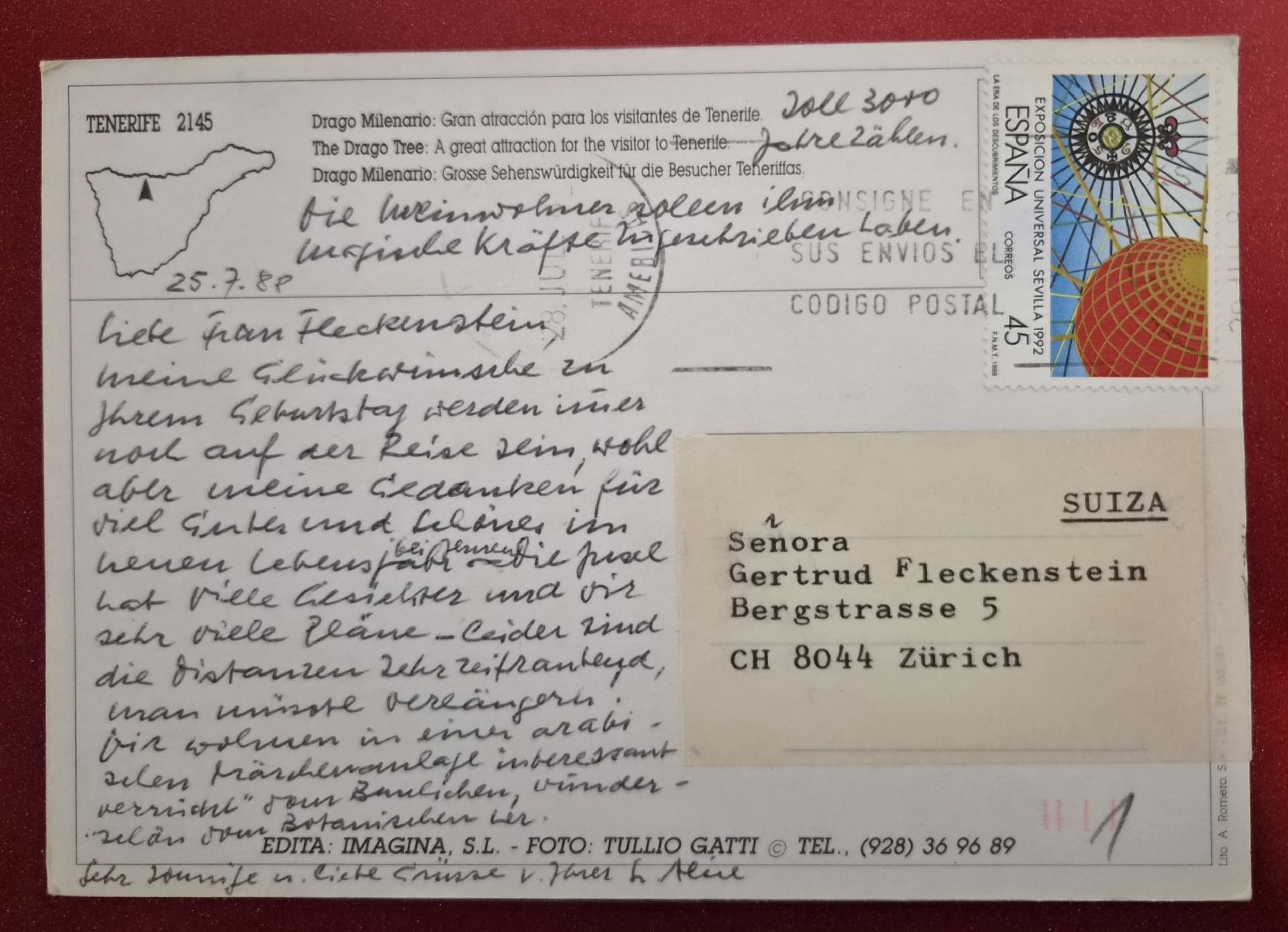 Cartoline postali: Isla de Tenerife Drachenbaum 1992 – Usato da Melchnau venduto da Fishel 1