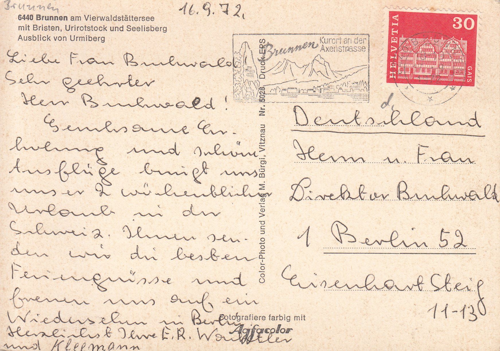 Cartoline postali: Brunnen 1972 – Usato da Bürglen TG venduto da StampGraf 1