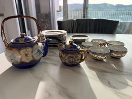 Teeservice japanisch blau Gold Dekor gebraucht Zustand