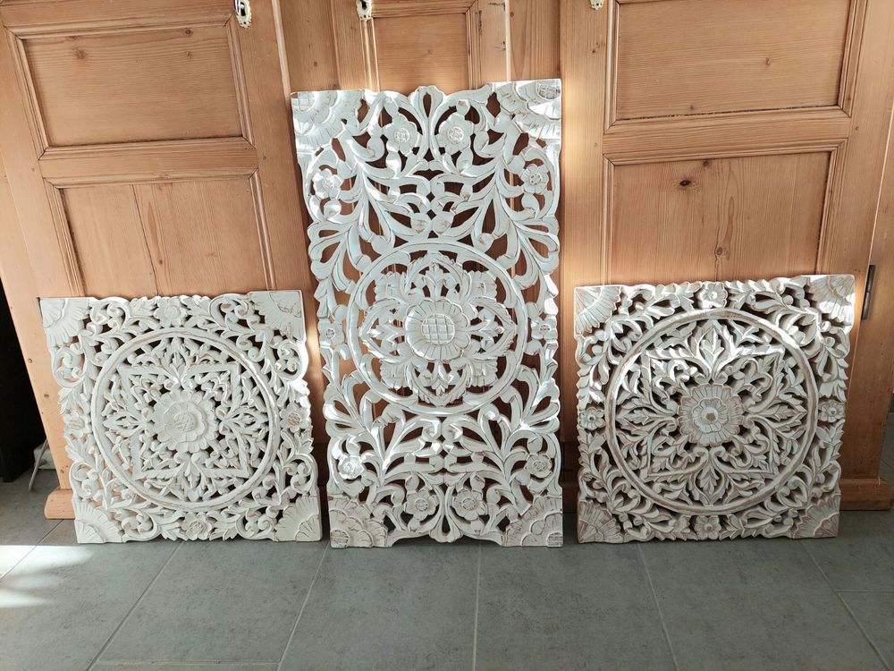 RDEXP Holz Ornamente, 16 Stück, 5x5 Cm – Geschnitzt, Unlackiert, Shabby Chic Dekoration Für Schrank & Wand