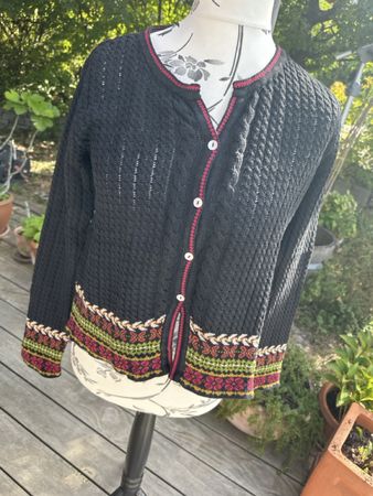 Deerberg Strickjacke schwarz Baumwolle Muster Grösse M