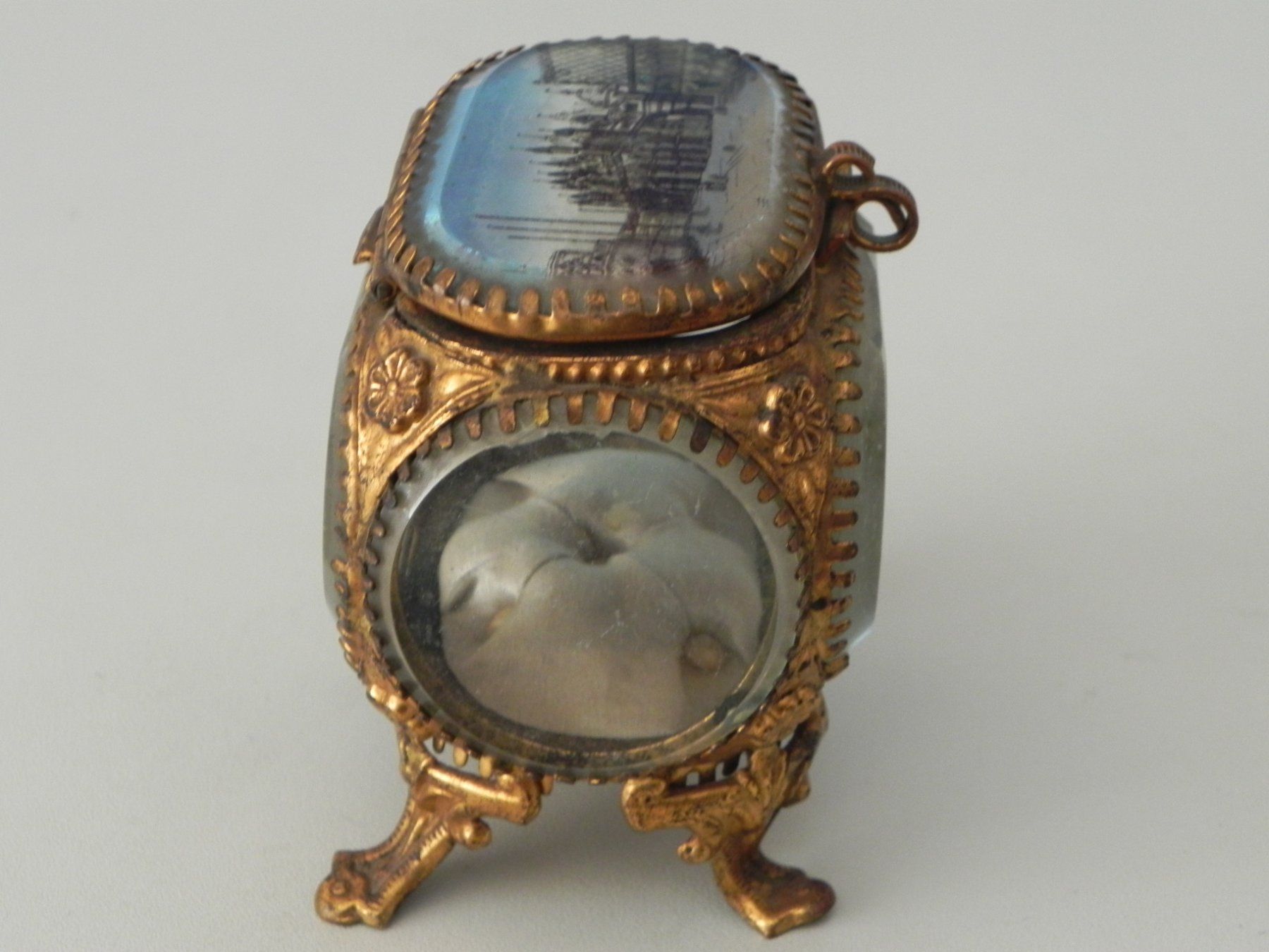 Barattoli: Antike Schmuckdose/Schmuckschatulle Messing / Glas – Usato da Minusio venduto da Lory64 1