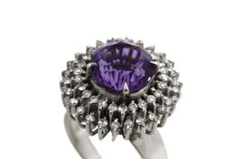 Vintage Amethyst Diamant Ring 18K Weissgold *S1807