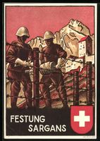 Sargans, Festung, Soldaten mit Stahlhelm