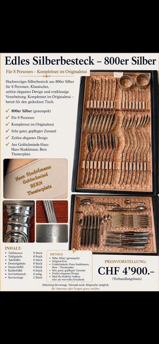 Bestecksets: Edles Silberbesteck - 800er Silber – Gebraucht aus Oberengstringen von Tonichi