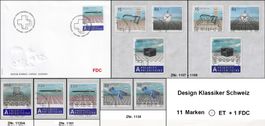 Design Klassiker Schweiz • 11 Marken ʘ ET + 1 FDC