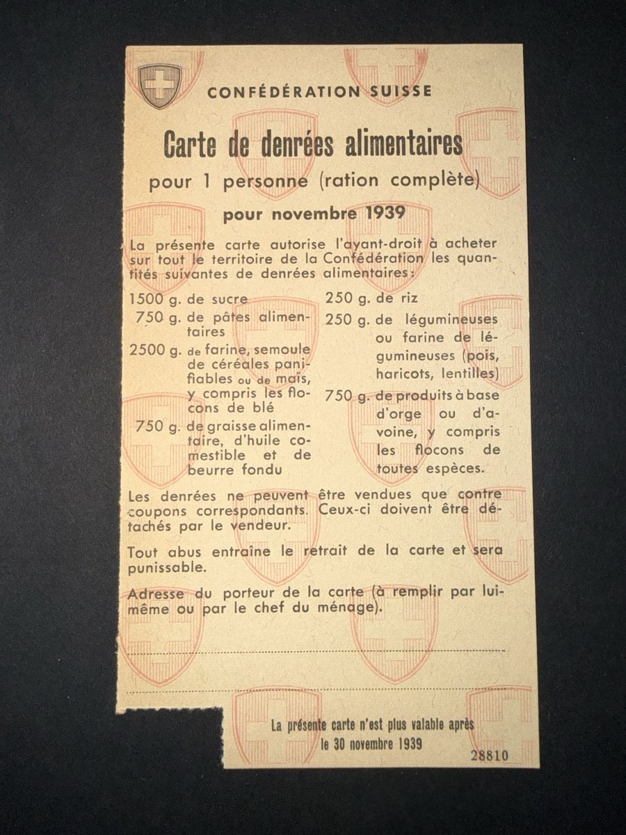 Documenti: Rationskarte Lebensmittel 1939 – Usato da Grenchen venduto da Bastet007 1