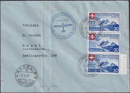 1939, Nr.221+224+227 von Zürich mit Landi-Meldeflug, SELTEN!