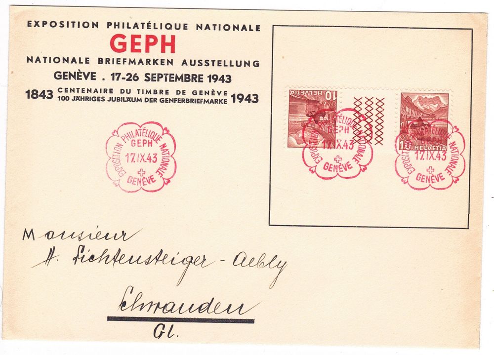 lettre 100 ans du timbre cachet exposition Genève 1943 | Kaufen auf Ricardo