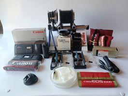 Canon, lot accessoires,  pare soleil, verre visée, goodies.