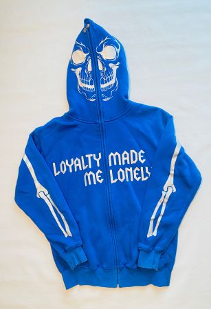 Blaue Kapuzenjacke mit Skelett-Print, Grösse S