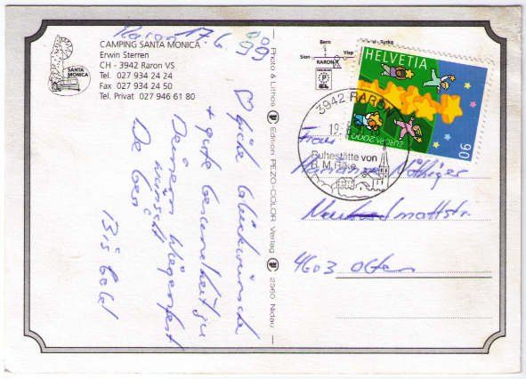 Cartoline postali: Raron - 4 Bild AK Camping Santa Monica – Usato da Binningen venduto da Mountainrider 1