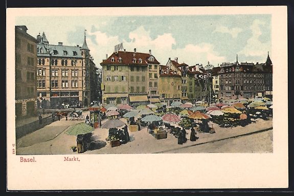 Cartes postales: AK Basel, Markt mit Geschäften – D'occasion à Berlin par bartko-reher