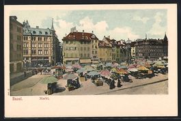 AK Basel, Markt mit Geschäften