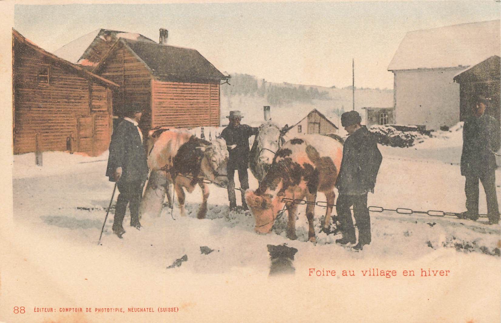 Cartoline postali: Wintermarkt Dorf Kühe mucche – Usato da Biasca venduto da Blenio71