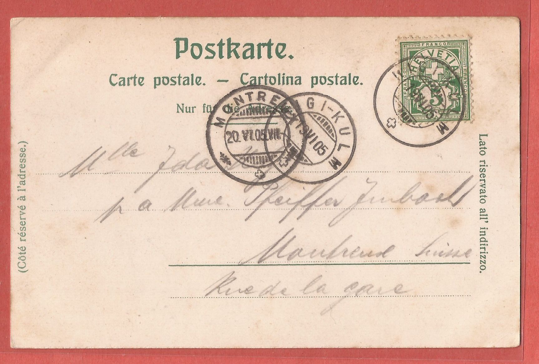 Cartoline postali: Rigi Kulm Hotel - 1905 – Usato da Fislisbach venduto da Porano 1