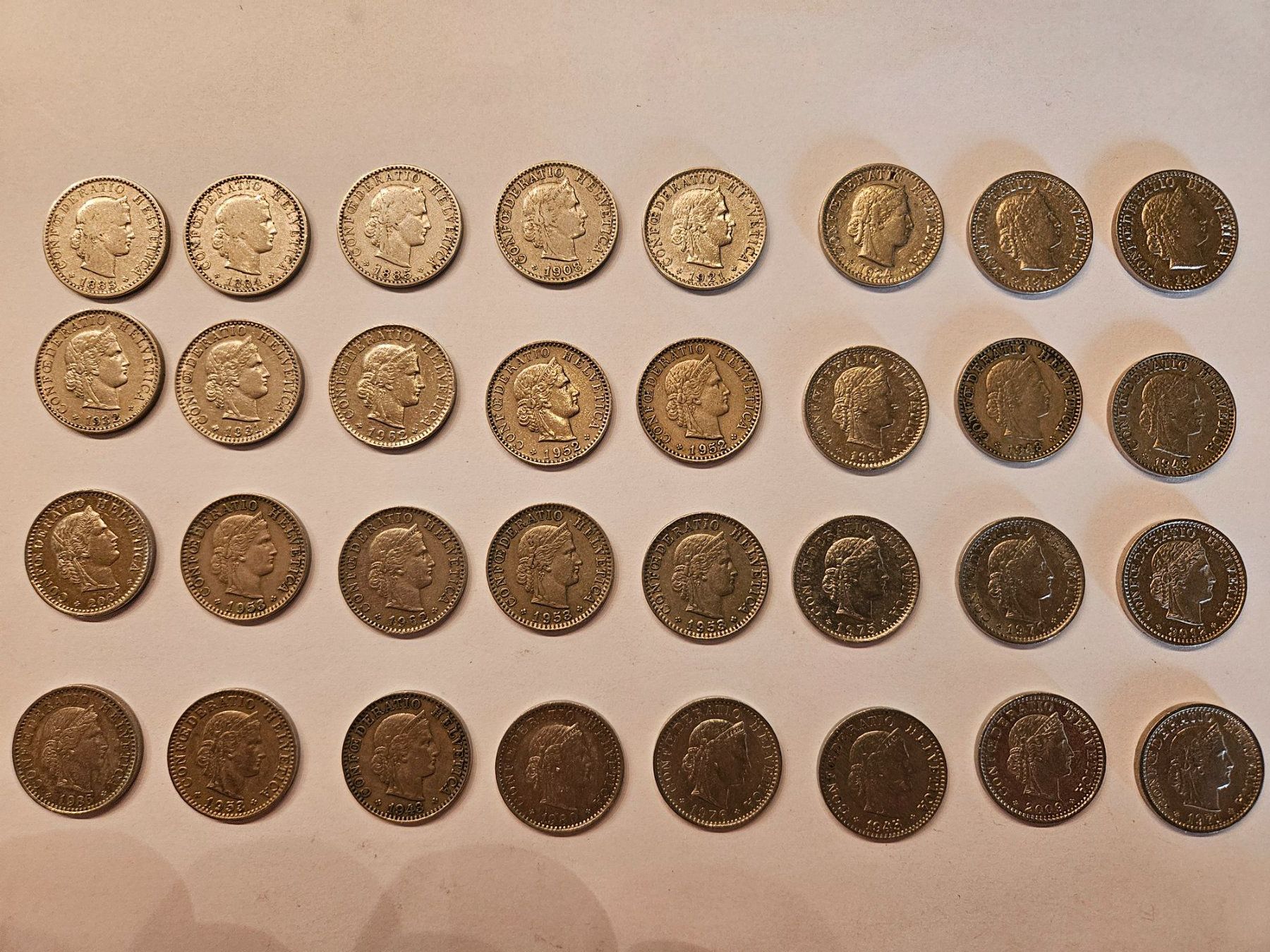 Alle Münzen: 20 Rappen, 32 Stk. Lot ab 1883 bis 2012 – Gebraucht aus Trachslau von Daniel12766