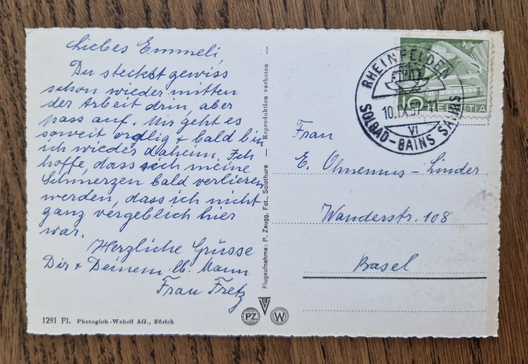 Cartoline postali: Rheinfelden 1957 – Usato da Ebikon venduto da Donar50 1