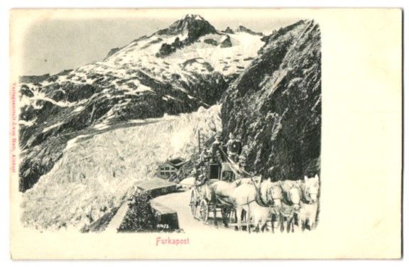 Cartoline postali: Relief-AK Furka, Postkutsche der Furkapo – Usato da Berlin venduto da bartko-reher