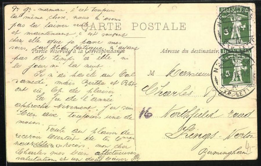 Cartoline postali: Valangin, Porte du Château, circulée 1915 – Usato da Frauenfeld venduto da POML 1