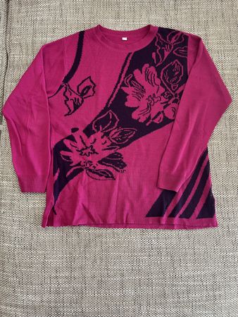 Pinker Strickpullover mit Blumenmuster Damen Gr. M