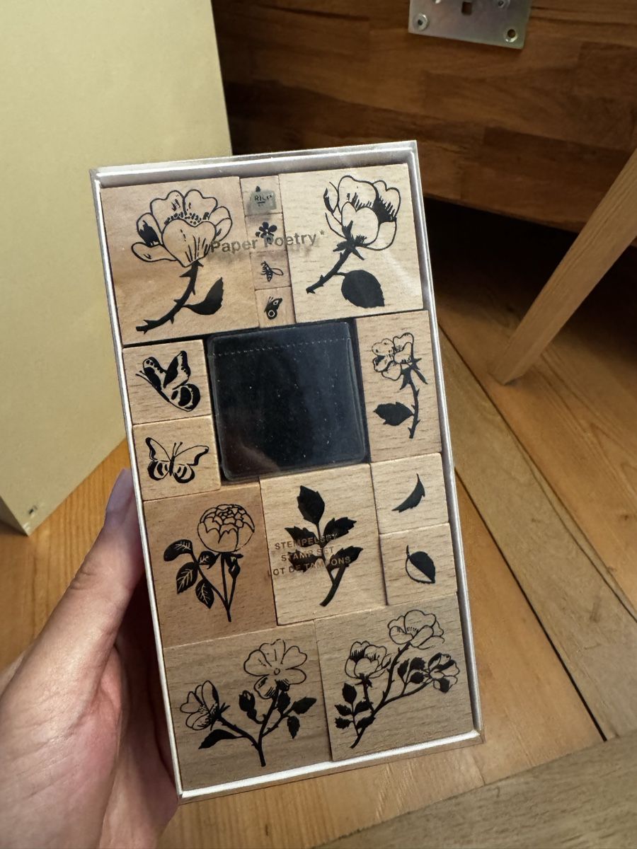 Timbri: Flower rubber stamp set with black ink pad – Usato da Bern venduto da ros_kry8 2