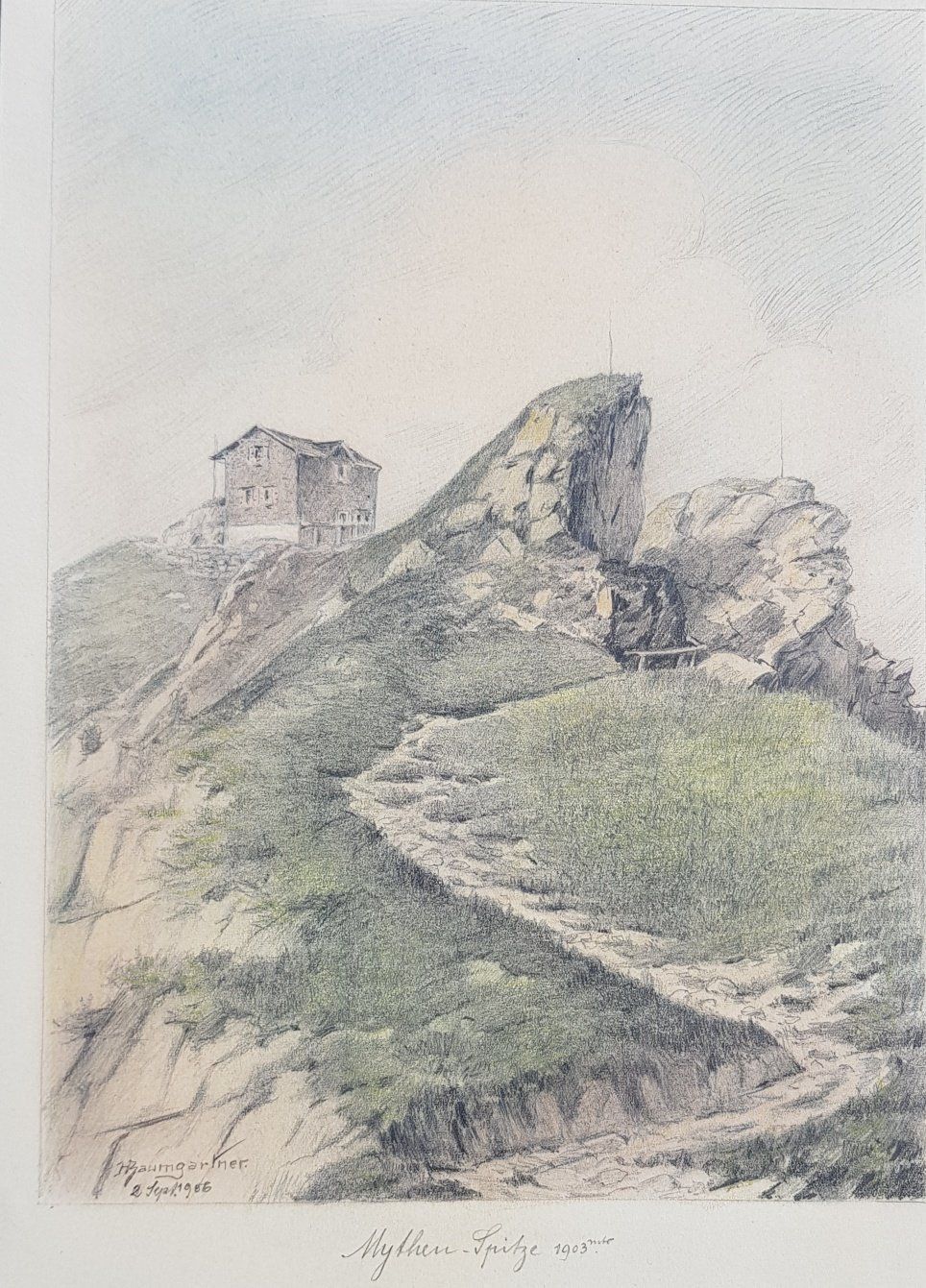 Dipinti: Mythen Spitze  1906  -   H. Baumgartner – Usato da Horw venduto da Kunstreich7