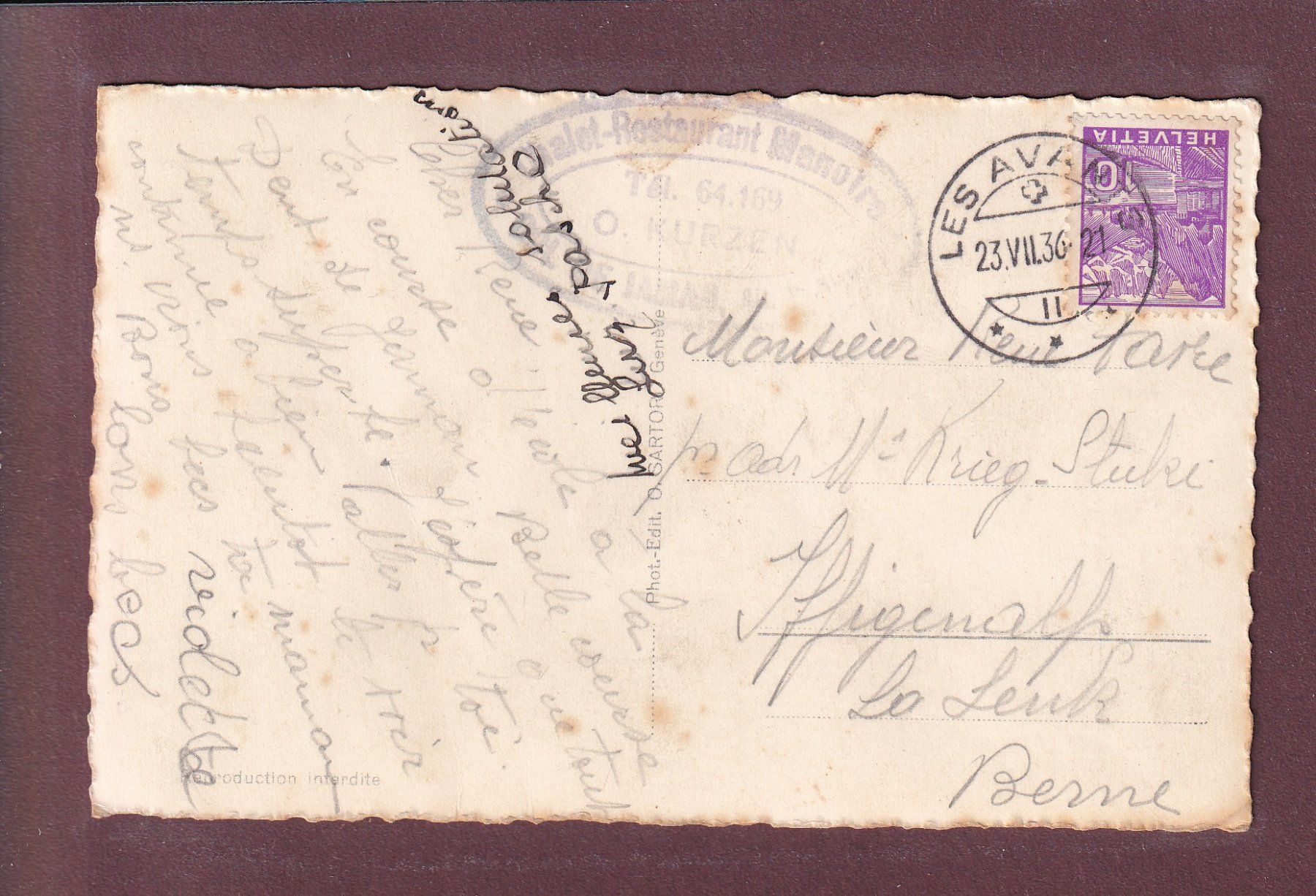Cartoline postali: Pâturages du GRESALLEZ - Dent de Jaman - 1936 – Usato da Pully venduto da nicecards 1
