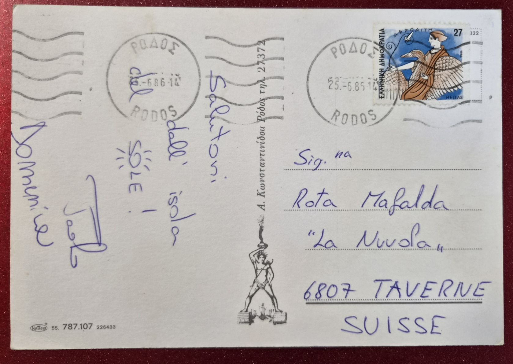 Cartoline postali: Rhodes Souvenir 4 Motive 1986 – Usato da Melchnau venduto da Arthurius 1