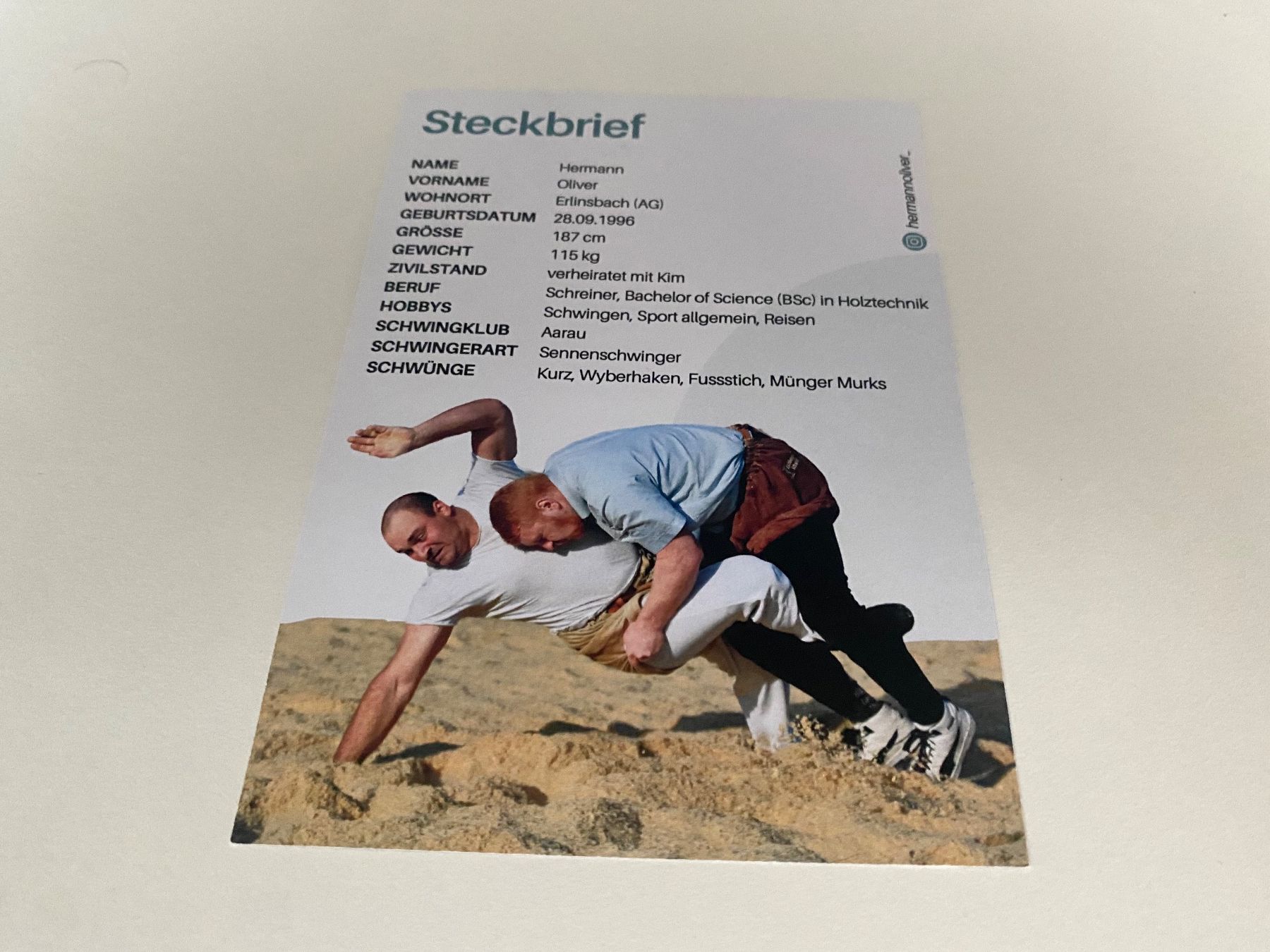 Autografi: Autogrammkarte Hermann Oliver - Schwingen - Original – Usato da Hergiswil LU venduto da FcMalkov 1