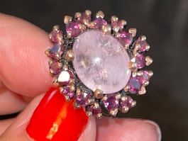 +7cts. Morganite & Purple Garnets Classy 925SS 14k Gold Ring